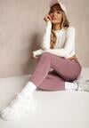 Fioletowe Legginsy High Waist z Gumką w Pasie Cloen