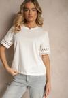 Biały Bawełniany T-shirt z Ażurowymi Rękawkami Zolreia
