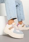 Beżowo-Niebieskie Sneakersy Typu Tenisówki na Żłobionej Platformie Lorreia