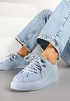 Niebieskie Sneakersy z Ozdobnym Tłoczeniem i Cyrkoniami Dorreia