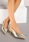 Złote Czółenka Slingback na Obcasie Kaczuszka z Noskiem w Szpic Tulabis
