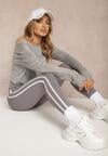 Szare Legginsy High Waist z Push-Upem z Elastycznego Materiału z Lampasami Ateria