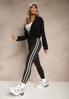 Czarne Legginsy High Waist z Push-Upem z Elastycznego Materiału z Lampasami Ateria