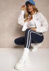 Granatowe Legginsy High Waist z Push-Upem z Elastycznego Materiału z Lampasami Ateria
