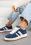 Granatowe Sneakersy na Niskiej Platformie z Naszywkami Flordexia