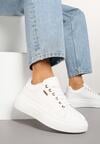 Białe Sneakersy na Niskim Koturnie Zdobione Metalicznymi Wstawkami Alirisa
