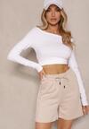 Beżowe Dresowe Szorty z Wiskozą Bermudy High Waist Setallira