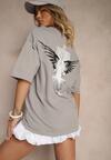 Szara Koszulka T-shirt Ozdobiona Nadrukiem na Plecach Arilora