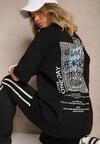 Czarna Bawełniana  Koszulka T-shirt z Nadrukiem na Tyle i Napisami Danilaria