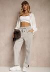 Szare Szerokie Spodnie Dresowe High Waist Ozdobione Sznurkiem Haliran