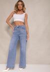 Niebieskie Szerokie Jeansy z Bawełną High Waist Assemi