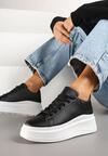 Czarne Sznurowane Sneakersy na Niskiej Platformie z Imitacji Skóry Ajanfa