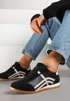 Czarne Sneakersy przed Kostkę z Paskami na Cholewce Deniffia
