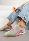 Jasnozielone Sneakersy przed Kostkę z Paskami na Cholewce Deniffia