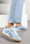Niebieskie Sneakersy przed Kostkę z Paskami na Cholewce Deniffia