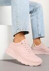 Różowe Buty Sportowe Sneakersy na Podeszwie z Tłoczeniami Zdobione Metaliczną Wstawką Arulla