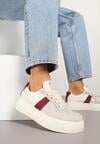 Beżowo-Bordowe Sneakersy Typu Kultowe Tenisówki na Grubej Podeszwie Nanessa