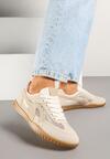 Ciemnobeżowe Sneakersy Tenisówki z Geometrycznym Motywem Amotheira