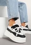 Czarno-Białe Sneakersy na Platformie z Koralikami Amovanna
