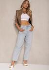 Niebieskie Jeansy Mom Fit High Waist Zdobione Haftem w Kształcie Serca Valliora