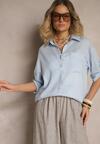 Jasnoniebieska Koszula Oversize Wiskozowo-Lniana z Kieszonką Lialenea