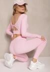 Różowy Komplet Sportowy Legginsy High Waist i Longsleeve z Ozdobnym Tyłem Dasalle
