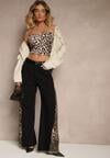Czarne Jeansy z Bawełny High Waist ze Wzorem Panterki Velliane