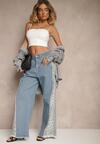 Niebieskie Jeansy z Bawełny High Waist ze Wzorem Panterki Velliane
