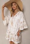 Biała Sukienka Oversize w Stylu Boho z Wiskozą Zdobiona Haftem Zenhiria