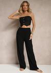 Czarne Spodnie z Lnem i Bawełną o Szerokim Kroju High Waist Sallieta