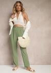 Zielone Spodnie Typu Paper Bag High Waist z Gumką w Talii Salvavia
