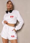 Białe Szorty z Bawełny High Waist Ozdobione Wiśnią Davivra