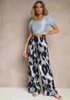Niebieskie Szerokie Spodnie High Waist z Wiskozą w Panterkowy Wzór Zeviera