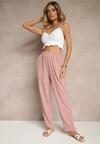 Różowe Spodnie z Bawełną o Szerokim Kroju High Waist Fanelithia