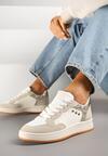 Beżowe Streetwearowe Sneakersy Zdobione Przeszyciami Neonisea