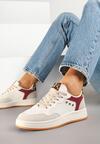 Beżowo-Bordowe Streetwearowe Sneakersy Zdobione Przeszyciami Neonisea