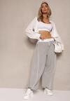 Szare Dresowe Spodnie z Wiskozą High Waist Ozdobione Lampasami Maiviona
