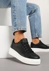 Czarne Sneakersy Skórzane na Platformie z Ozdobą i Perforacją Neolivia