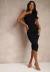 Czarna Koktajlowa Marszczona Sukienka Bodycon na Jedno Ramię Erkellia