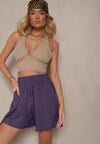 Granatowe Szorty z Bawełny High Waist Ozdobione Wiązaniem Selmio