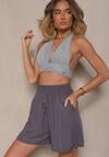 Szare Szorty z Bawełny High Waist Ozdobione Wiązaniem Selmio