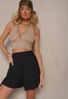 Czarne Szorty z Bawełny High Waist Ozdobione Wiązaniem Selmio