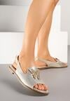 Złote Sandały Slingback ze Skórzaną Wkładką i Cyrkoniową Aplikacją z Motylem Idirane