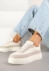 Beżowe Sneakersy na Platformie Ozdobione Plecionką Nilaraviela