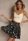 Czarno-Beżowe Spódnico-Szorty High Waist w Kwiaty Sunevra