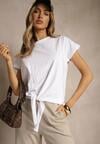 Biały Bawełniany T-shirt Wiązany u Dołu Sunalina