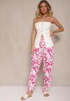 Fuksjowe Spodnie z Wiskozy High Waist w Kwiatowy Wzór Niliannea