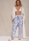 Niebieskie Spodnie z Wiskozy High Waist w Kwiatowy Wzór Niliannea