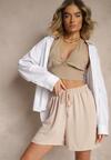Beżowe Szorty z Wiskozą High Waist Puvione