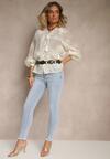 Jasnoniebieskie Jeansy o Fasonie Skinny Push Up Zdobione Przetarciami Salzeri